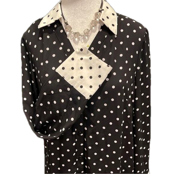 Nanette Lepore Sz 8 black and white polka dot shirt dress with contrasting cuffs - Picture 3 of 6